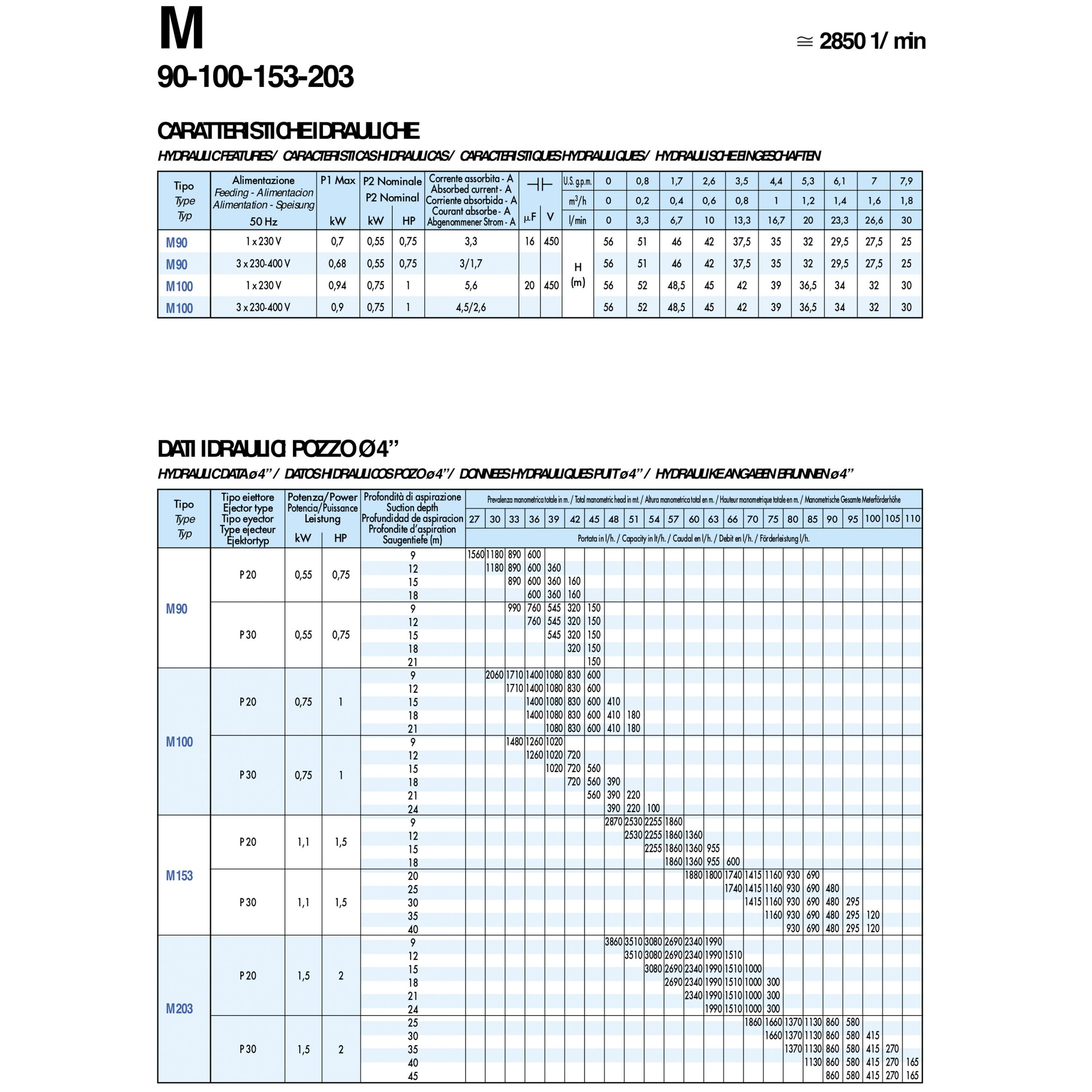 SAER Deep Well Pump Performance Data