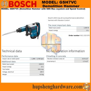 Bosch GSH7VC Demolition Hammer, SDS Max, 13J, Vibration Control, 1500W, 8.3kg, 240V
