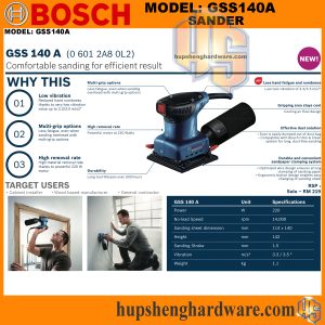 Bosch GSS140A Orbital Sander, 114x140mm, Orbital Rate 14000opm, 1.1kg
