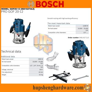Bosch GOF20-12, Wood Router, 1/2", 2000W, 11000~25000rpm, 6.3kg, 240V, 06016272L0