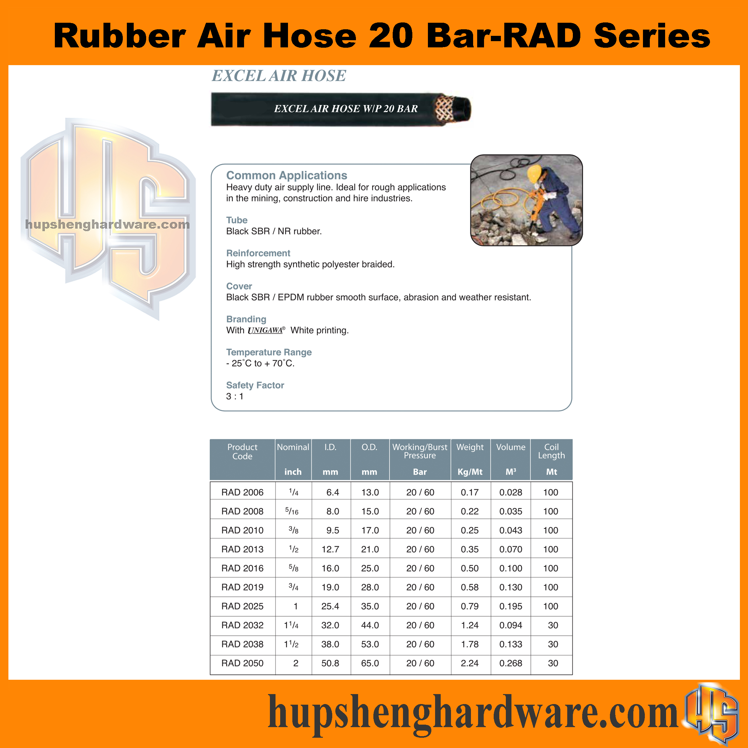 RAD Rubber Air Hose 20Bar-1aa